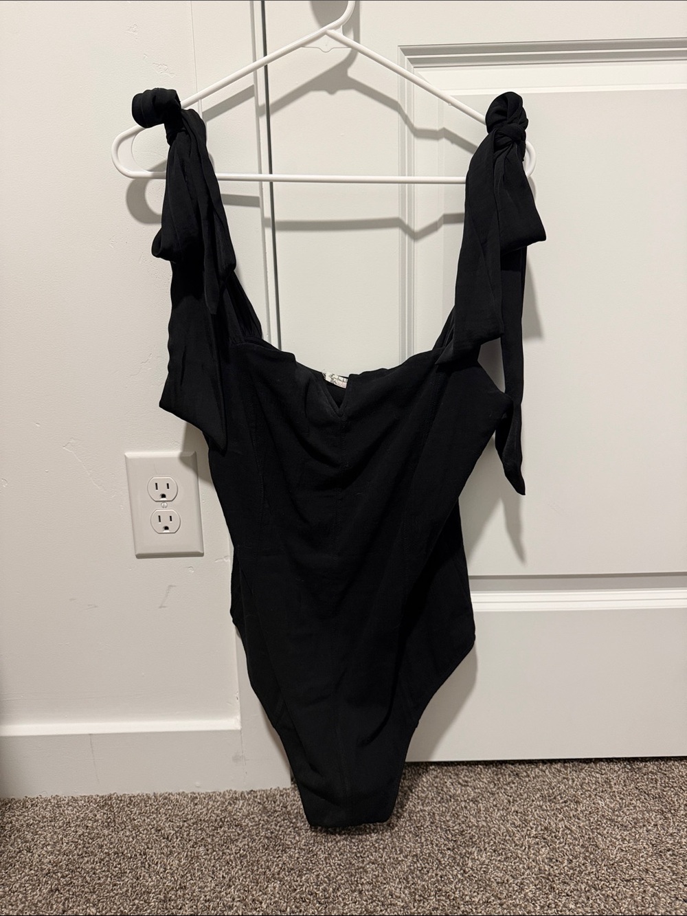 Free People Black Tie-Shoulder One-Piece Bodysuit